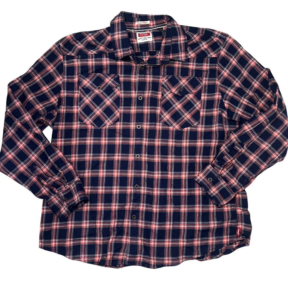 Wrangler Mens Shirt 2XL Retro Premium Plaid Button Up Cowboy Workwear Cotton